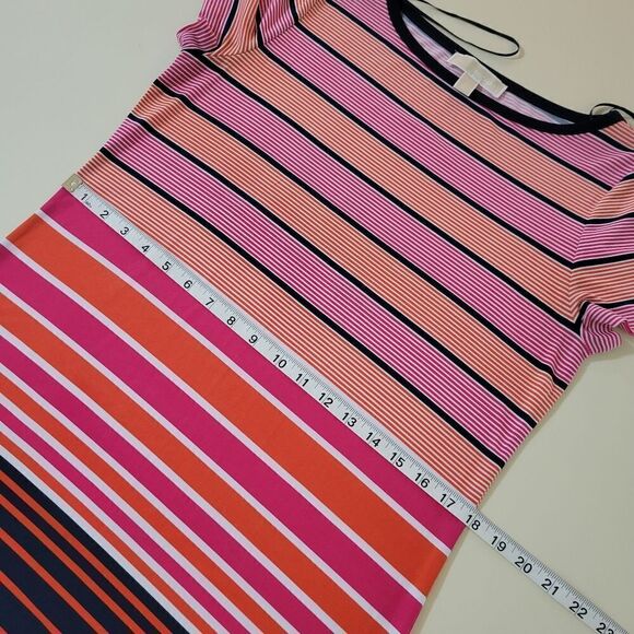 MICHAEL Michael Kors Abbey Striped Short Sleeve Shift Crew Dress - Picture 7 of 15
